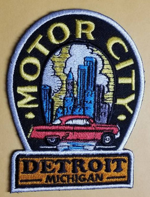 Motor City Detroit Patch 3x3.75'' Embroidered Michigan Skyline Car Iron On