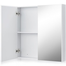 Topbuy Double Door White Storage Cabinet Wall Mounted Bathroom Mirrored