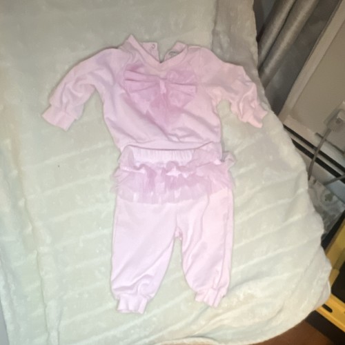 Habitual Girls Pink 2-Piece Outfit Set Bow Sweatshirt & Ruffle Pants 12M
