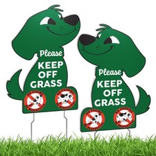 Keep Off Grass Signs for Yard with Stakes, 8 x 12 Inch Green Dog Shaped Doubl...