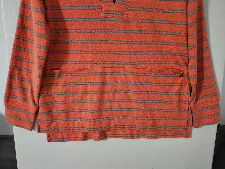 Caslon Sweatshirt Womens M Orange Tunic Hoodie Pullover Vneck Stripe Terry Relax - Image 2 of 4