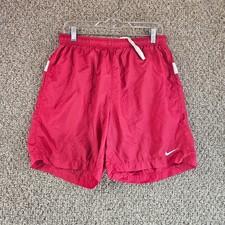 Nike Nylon Swim Trunks Mens Large  Waist 30-32  Elastic Waist  Drawstring Red