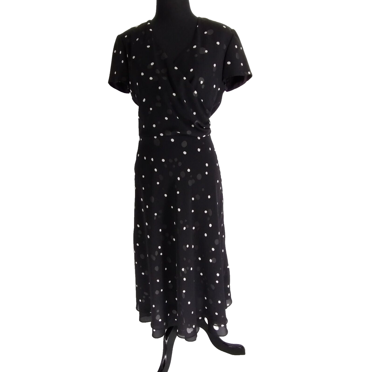 David Warren Woman's Black Polka dot Fit Flare Dress Size 6 Ruched Waist  Lined | eBay