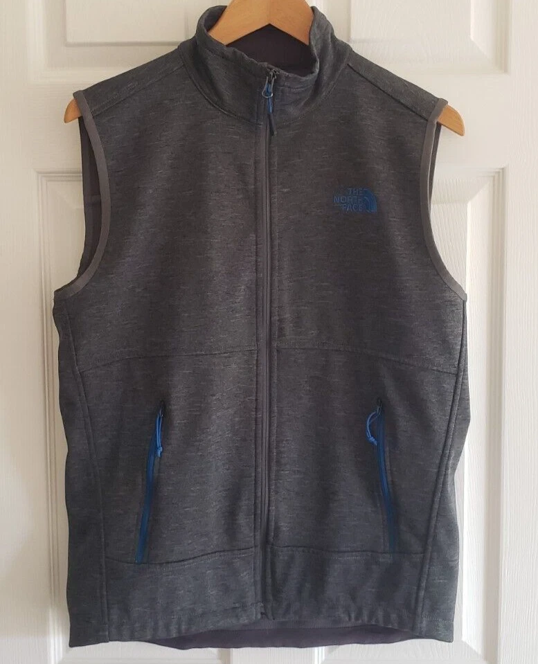 The North Face Vest Men's Small Gray Heathered Blue Zipped Pockets Zip-Up