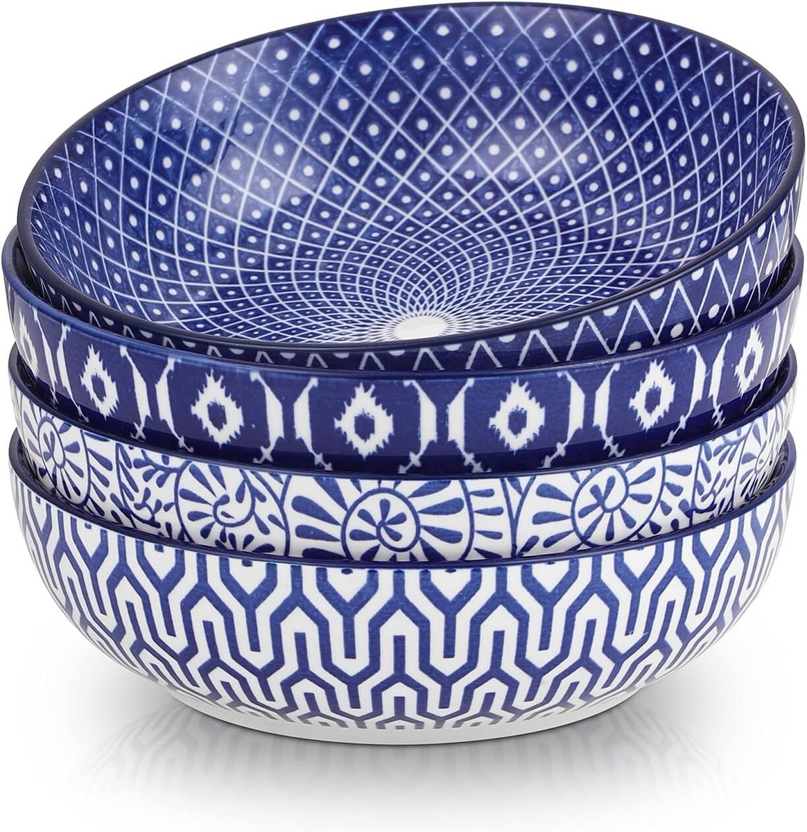 Set of 4 Vintage Blue 30 Oz Ceramic Pasta Bowls - Microwave