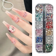 12Grids/Box Manicure Rhinestones Nail Decoration DIY Nail Art Charms Accessori ~