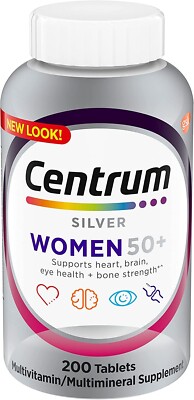 Centrum Silver Women's 50 Plus Multivitamin Supplement Vitamin D3 NON-GMO 200 CT