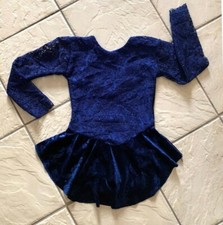 GIRLS Navy Blue LACE Bodice Velvet Competition FIGURE ICE SKATING Dress