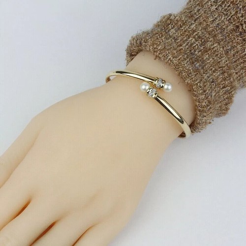 1Ct Round Cut Lab-Created Diamond Women Bangle Bracelet 14KYellow Gold Plated 7" - Picture 4 of 6
