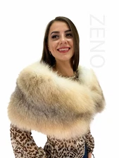 Golden Island Fox Fur Shawl 47' (120cm) Natural Golden Colors Saga Furs Wide Fur