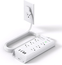 Power Strip Surge Protector Flat Plug Extension Cord with 6 Outlet 4 USB Ports 