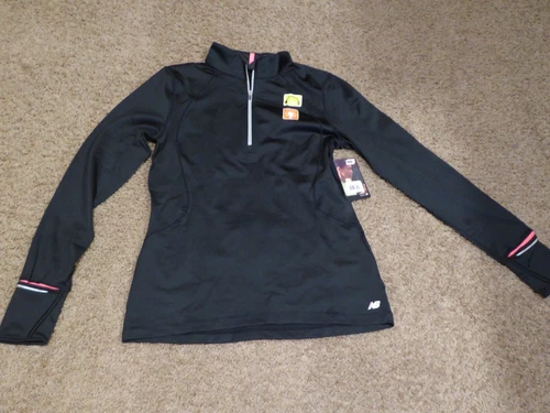 NWT New Balance Womens Half Zip Athletic Running Shirt Black Large Back Pocket