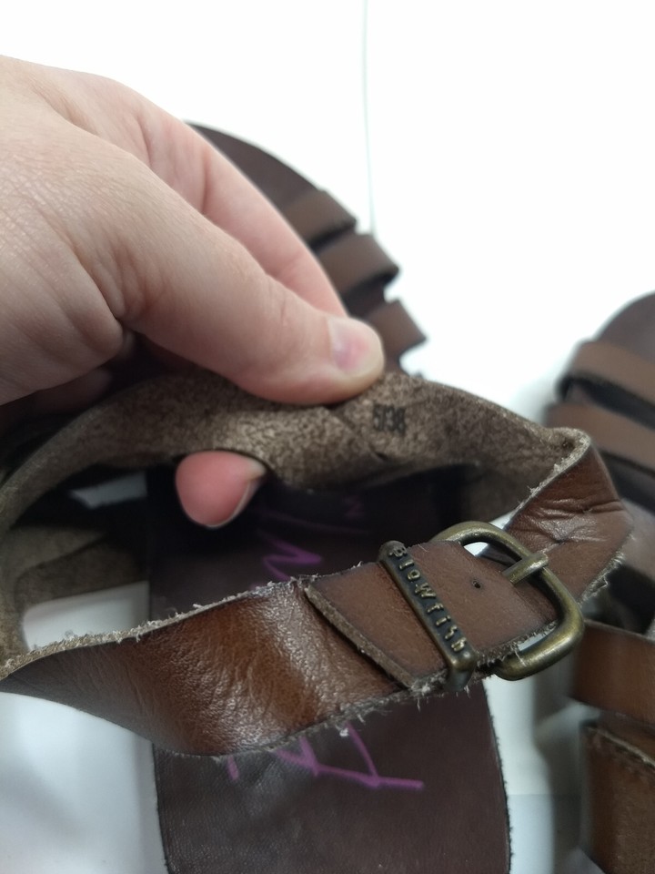 Blowfish Braided Brown Leather Flat Sandals 1401 Size 5 Lattice Straps