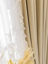 Elegant princess BEIGE thick flannelette velvet cloth TULLE curtain drape C1844