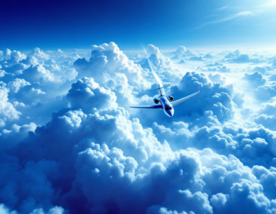 Private Jet Zooming above a Forest Dense White Clouds Poster Print 18 x 24 in