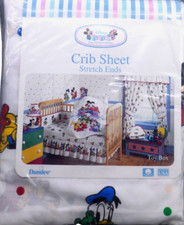 Vintage Disney Crib Sheet NOS "TOY BOX" Mickey Minnie Donald NEW baby bedding