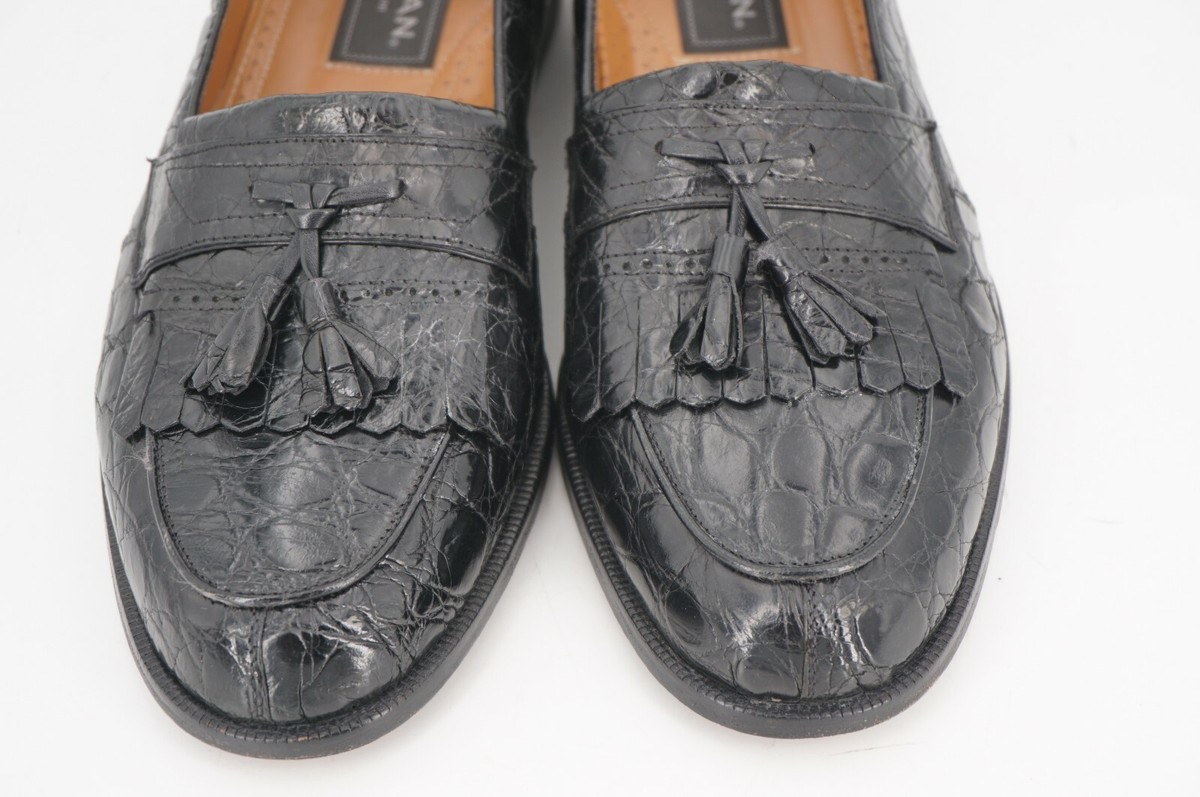 $795 | MEZLAN PLATINUM RODEO 9 M CROCODILE BLACK TASSEL 