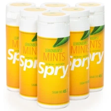 Spry Xylitol Natural Lemon Burst Mints Sugar Free Candy 45 Count - (Pack of 6)