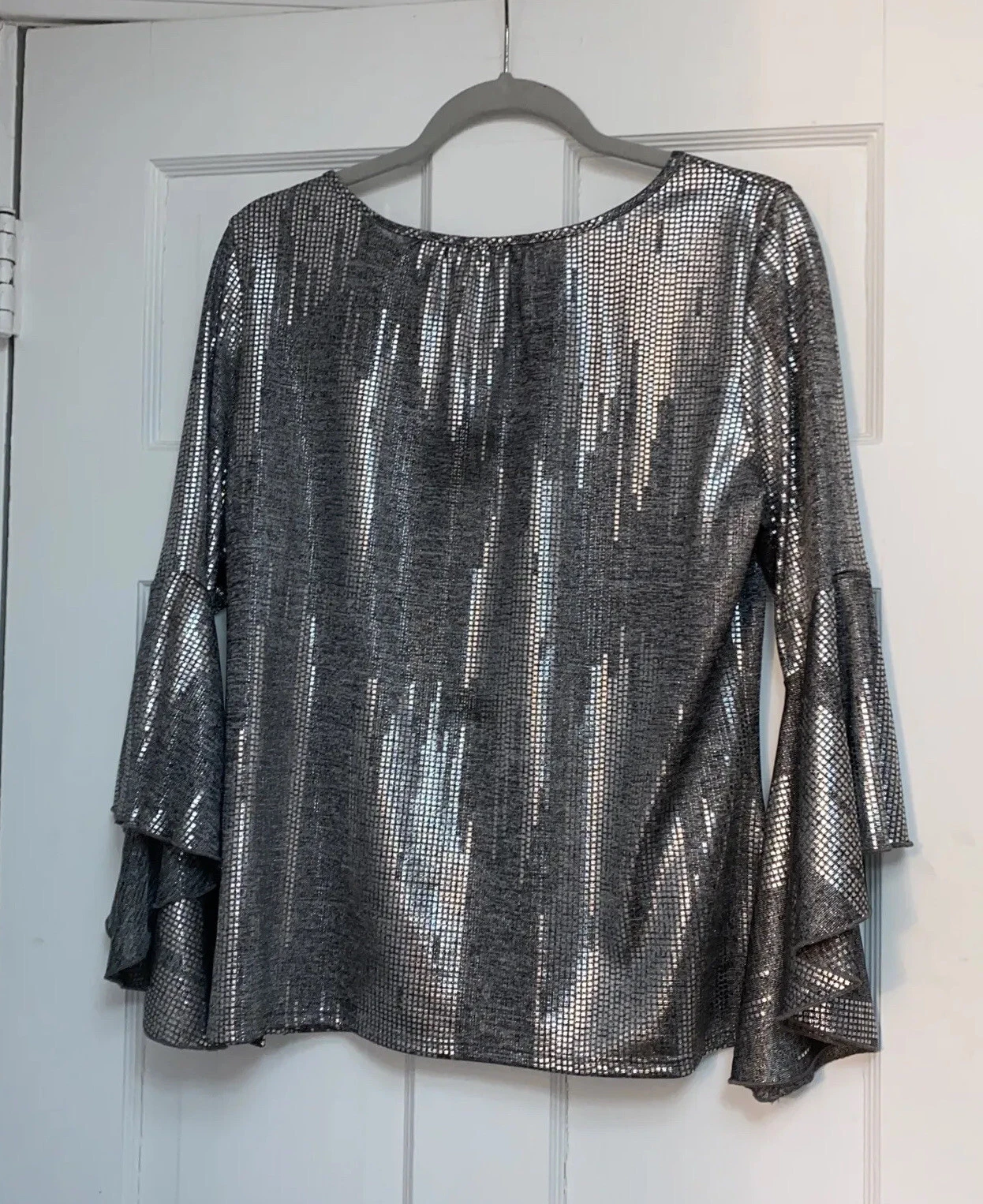 Camicetta donna Kay Celine taglia small argento scintillante manica a campana vintage vintage