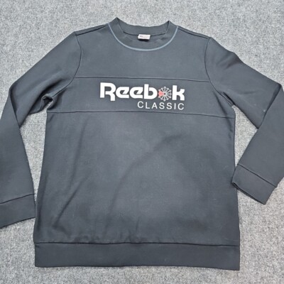 Reebok Classic Sweatshirt Men XL Black Front Print Spell Logo Graphic  Pullover