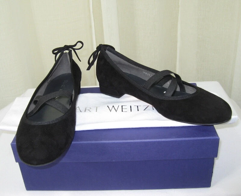 NIB STUART WEITZMAN Bolshoi Crossover Elastic Straps Ballet Flat 6.5 Black Suede - Image 4 of 4
