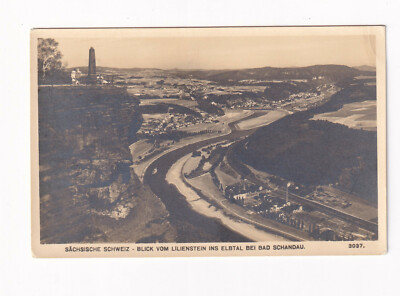 ancient postcard Saxon Switzerland view from Lilienstein into the Elbe Valley // 03
