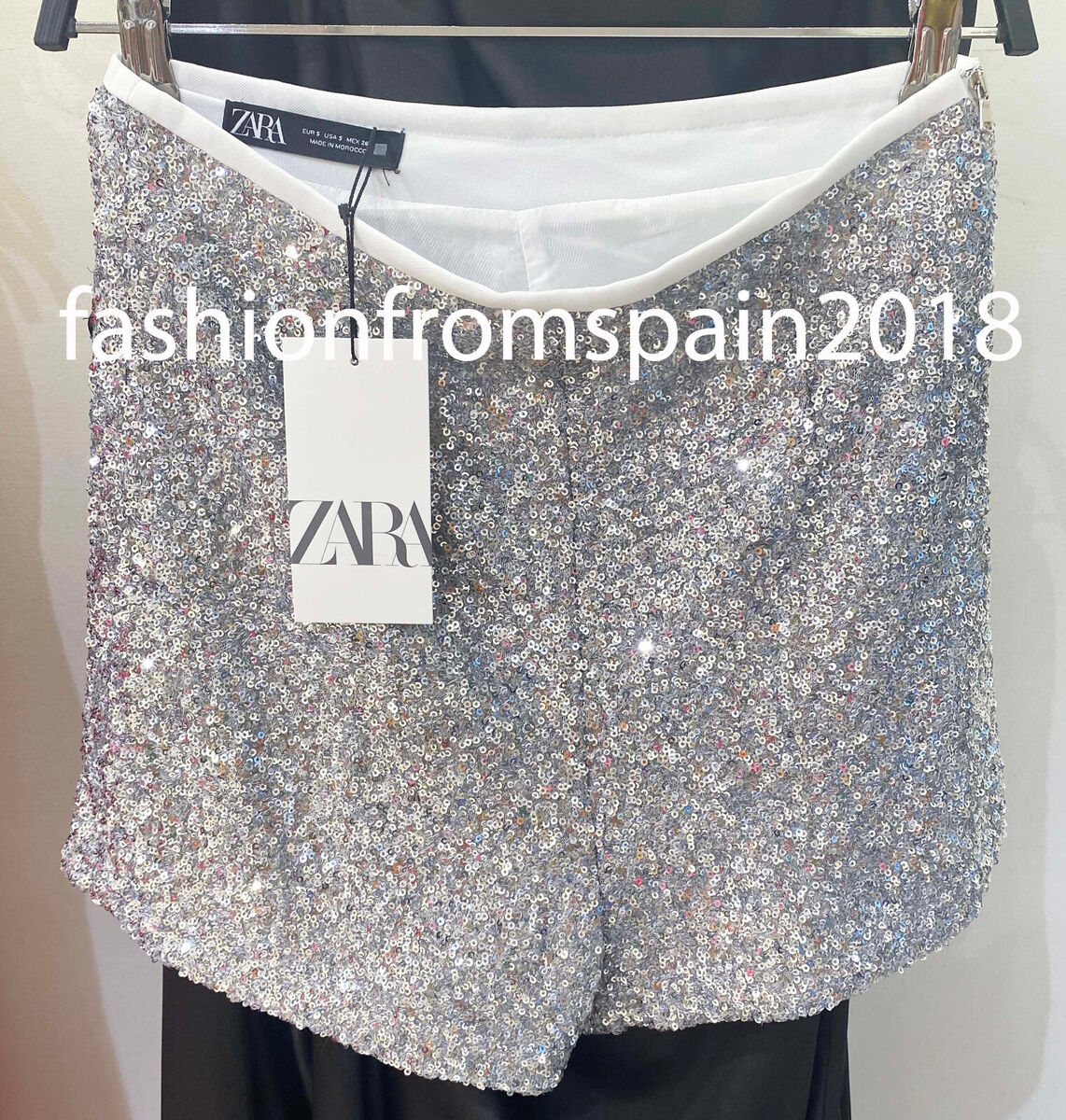 ZARA NEW WOMAN HIGH-WAIST SEQUIN BERMUDA SHORTS SILVER XS-XL ZARA NEW WOMAN HIGH-WAIST SEQUIN BERMUDA SHORTS SILVER XS-XL