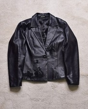 Women's Vintage 90s Leather Butterfly Embroidered Jacket Size Uk 12