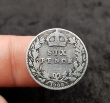 1908 English King Edward Edwardian Antique Sterling 925 Silver Sixpence Coin 