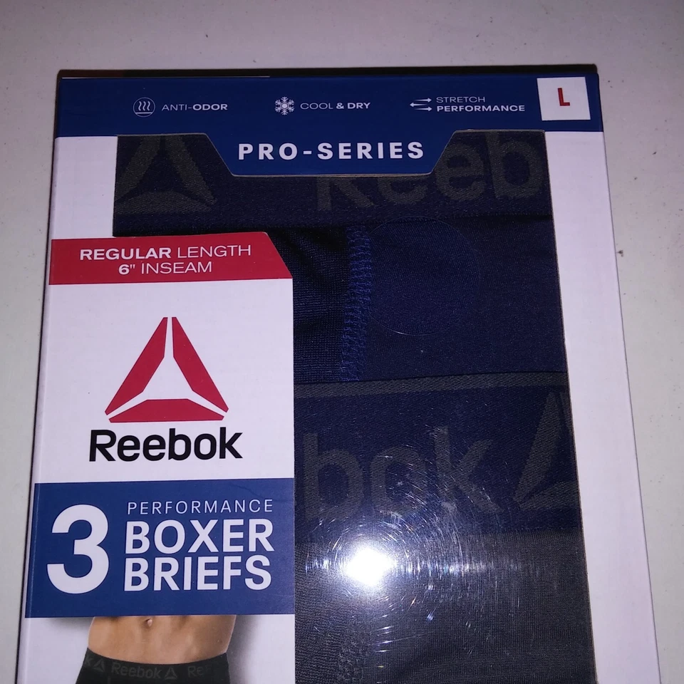 Reebok Underwear Mens Boxer Briefs 3 Pack Solids Black Blue Gray Fly Pouch New - Image 3 of 4