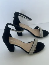 Top Moda Women's Size 7.5 Open Toe 3.5” Black Ankle Strap Sandals Formal Party