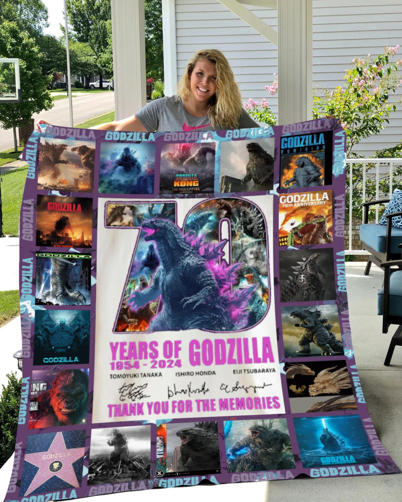god zilla 70th Anniversary Fleece Blanket 1954–2024