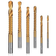 6 Pack Titanium Coated HSS Twist Drill Bits, ...