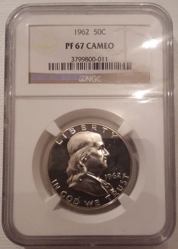1962 NGC  PF 67 CAMEO PROOF FRANKLIN HALF DOLLAR *** STRONG 2-SIDED CONTRAST ***