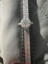 2 Ct Round Cut Flower Halo Moissanite Ring, Sterling Silver, Size 7