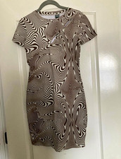 Wild Fable Bodycon Dress Brown/Black/White Abstract Round Neck Short Sleeve XS