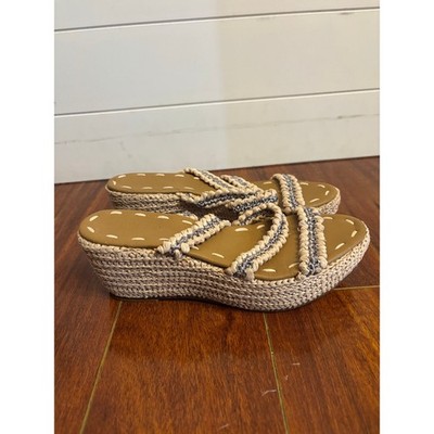 Carrie Forbes Women s Raffia 3 Strap Neutral Gray Wedge Sandals Espadrille 8.5
