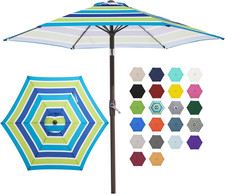 7.5FT Patio Umbrella Market Table Umbrella with 6 Sturdy Ribs, Push Button Tilt/
