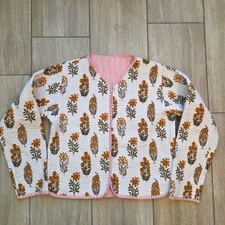 Handmade Quilted Cotton Floral Jacket Boho Kantha Style Women s M