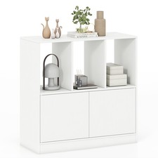 3-Tier Bookshelf with Cabinet Modern Book Shelf for Small Space White