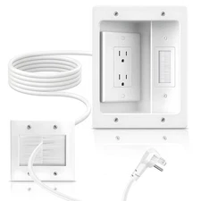 in Wall Cable Management Kit with Recessed Tv Outlet Box-Two-Hole Socket, 9ft