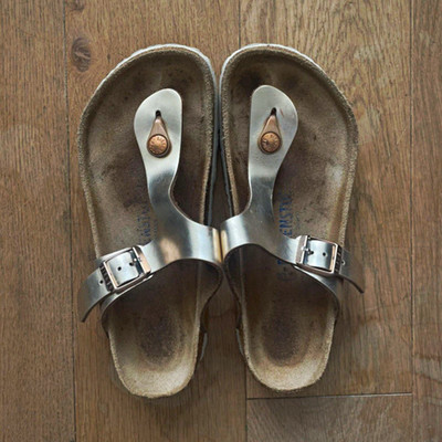 Birkenstock Gizeh Herren Zehentrenner Sandalen EU 36 Gold Leder Schnalle