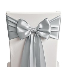 Wedding Satin Silver Chair Sashes Bows 50 Pack Fitted Chair Ribbons 7x108 Inc...