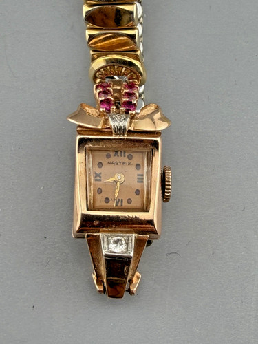 Vintage 14K Gold Diamond Ruby NASTRIX Ladies Watch 17 Jewel 9.8 Grams 😲VIDEO😲