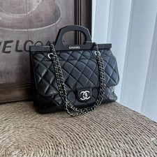 Auth Chanel Quilted Lambskin 2way Top Handle Tote Bag Black Interlocking CC