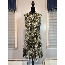 Retro Abstract Mini Dress Fit & Flare Artsy Office Chic Sleeveless M