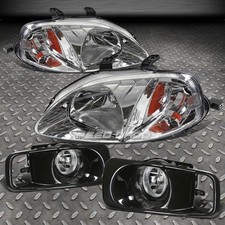 Chrome Housing Head Lights Amber Cornersclear Lens Oe Fog Lamp For 99-00 Civic
