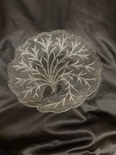 Vintage Pressed Glass Tree Design Plate 10" Clear Scalloped Edge Relish Dish 