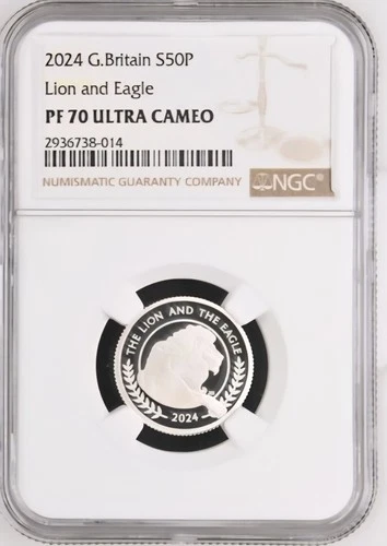 TOP POP 2024 Great Britain Silver 50 Pence Lion & Eagle Proof NGC PF70