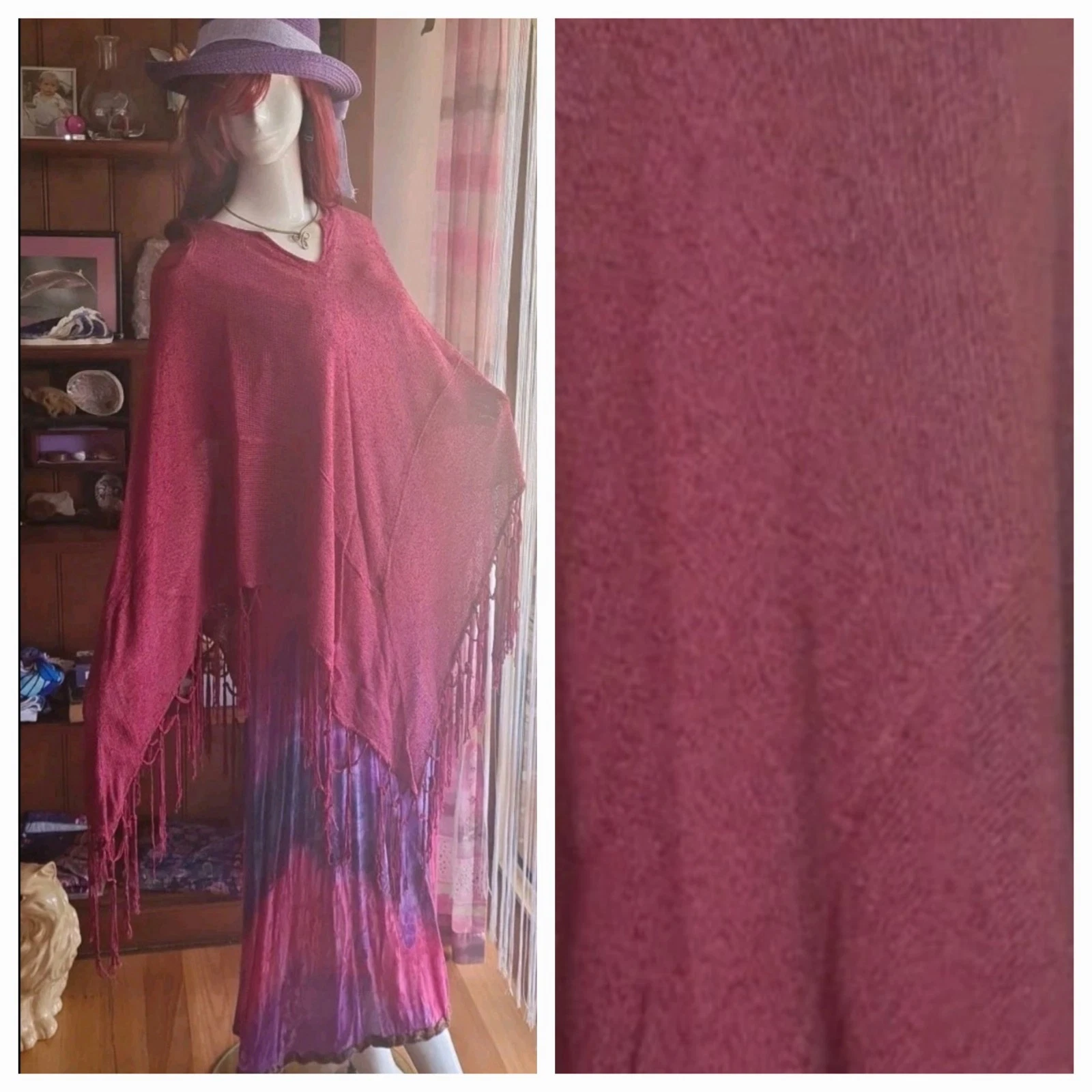 Banjara Tasselled Knit Poncho Burgundy Hippie Festival Boho One Size
Opens in a new window or tab
